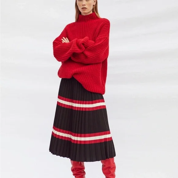 Mango stripe pleated midi skirt - Memorial Day/Fourth of July style - Picture 6 of 8